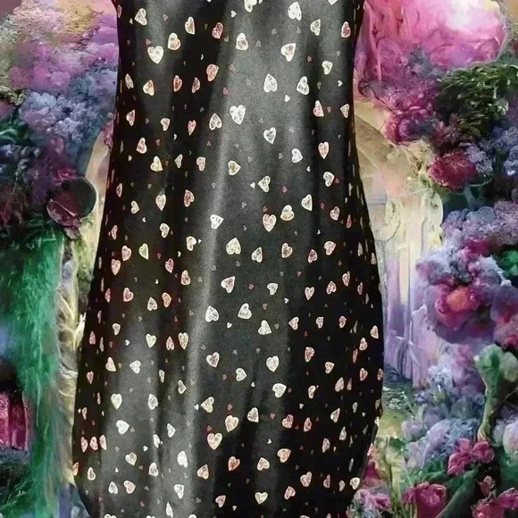 Y2k 90s Heart Print Black Low Back Slip Dress - Picture 3 of 9